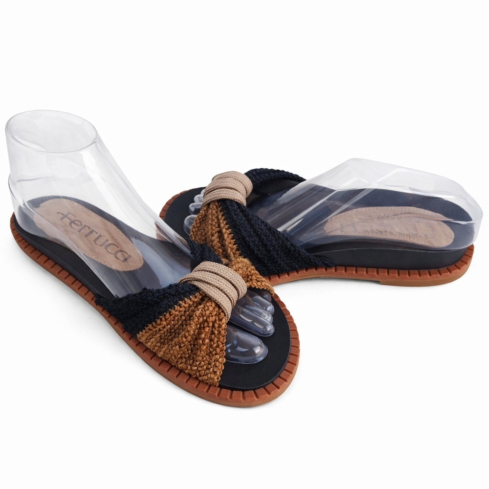 Ferrucci Black and Brown Sandals Made In Brazil Sz. 34/5 Boho Lux Chic Trendy